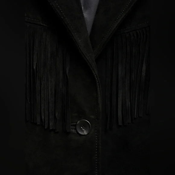 Mango Small Black Fringe Suede Jacket